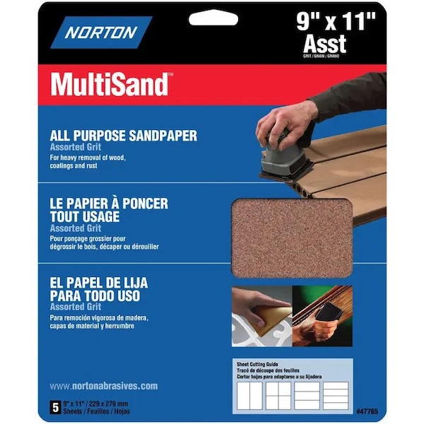 Norton Co 9" x 11" MultiSand All Purpose Sanding Sheet Assorted, PK 5 47765 - main